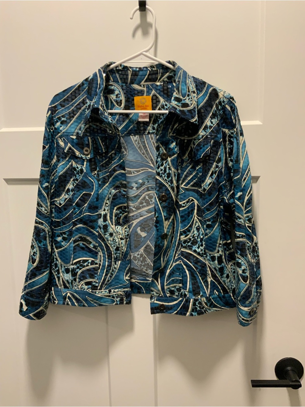 Ruby Rd. Women’s Petite Blue Abstract Button Front Collared Jacket Petit 12P